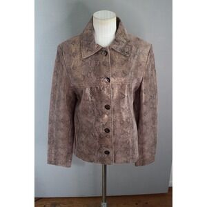 Marvin Richards Jacket Womens Small Brown Snake Embossed Leather Button Front